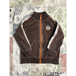 BAMSE by LINDEX Toddler Brown Velour Track Jacket - Vintage Retro Bear Logo